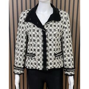 Per Se Suit Jacket Women's‎ 10 White Tweed Lace Trim Embellishment Wool Blend